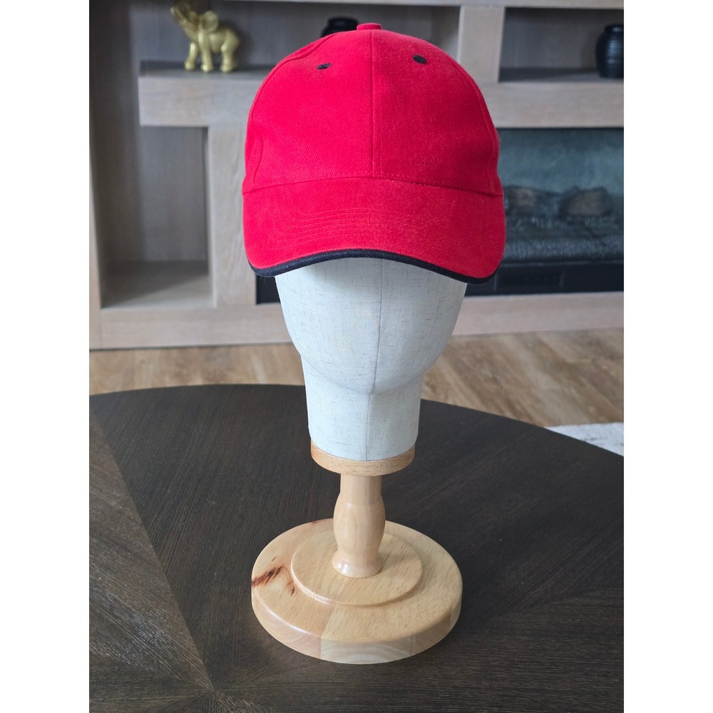 Malibu Dan Mens Red Baseball Cap Adjustable Strapback Hat Cotton Black Trim